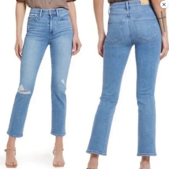Paige Distressed Cindy Hi Rise Straight Leg Medium Wash Jeans Size 29 #1786